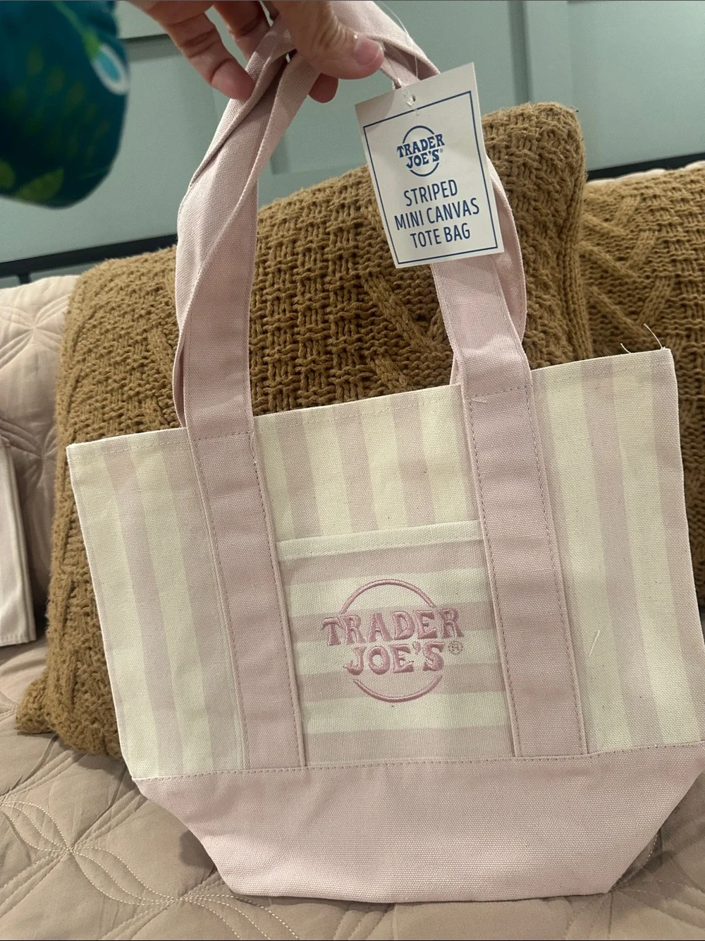 Trader Joe's Pink Striped Canvas Tote